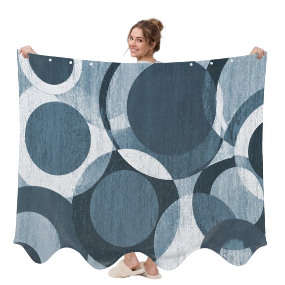 Overlapping Circular Rings Wearable Blanket, Minimalist Abstract Denim Blue Texture Plush Thick Cozy Flannel Oversized Adult Throw Body Wearable Blankets with Pocket Gifts for Women Men 58x64in