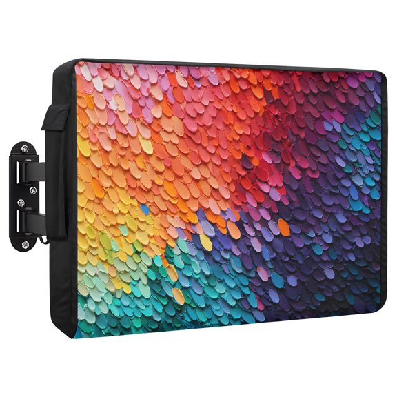 Overlapping Scales Waterproof Outdoor TV Cover, Abstract Colorful Impasto Dots Outside Weatherproof TV Enclosures for 52 to 55 Inch LCD Television Shield Flat Screen Protectors