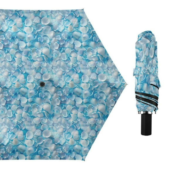 Overlapping Seashells Compact Sun Umbrella Windproof Travel Umbrellas for Rain Strong Portable UV Protection