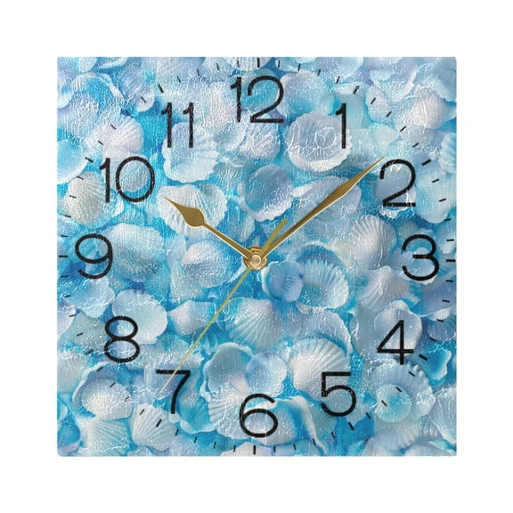 Overlapping Seashells Wall Clock 7.78" Non-Ticking Silent Battery Operated for Home Bedroom Office Kitchen Living Room(Gold)