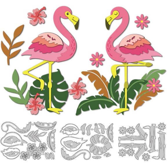 Overlay Flamingo Die Cuts for Card Making Palm Leaves Carbon Steel Die Cuts Cutting Dies Frame Stencils Scrapbooking Embossing Template Dies