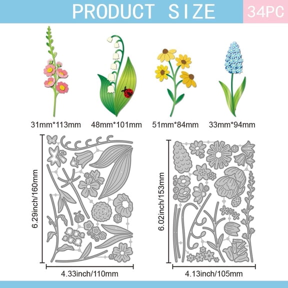 Overlay Wildflowers Cutting Dies for Card Making Plants Leaves Cut Die for DIY Scrapbooking Journal Embossing Paper Craft Decor
