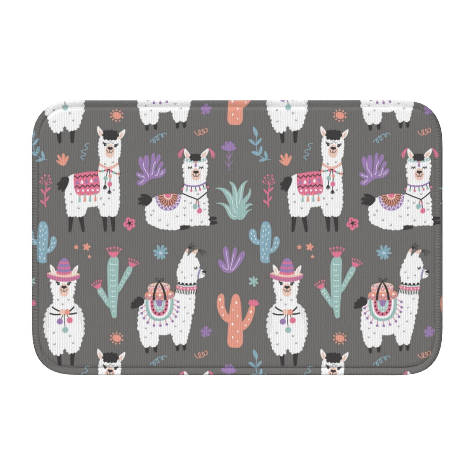 Indoor Outdoor Rugs Cartoon Funny Cute Alpaca Lock Edge Bathroom Rugs