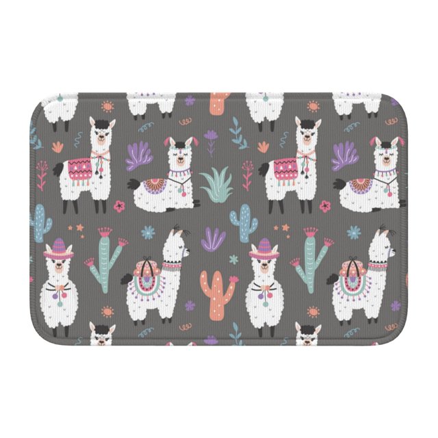 Indoor Outdoor Rugs Cartoon Funny Cute Alpaca Lock Edge Bathroom Rugs