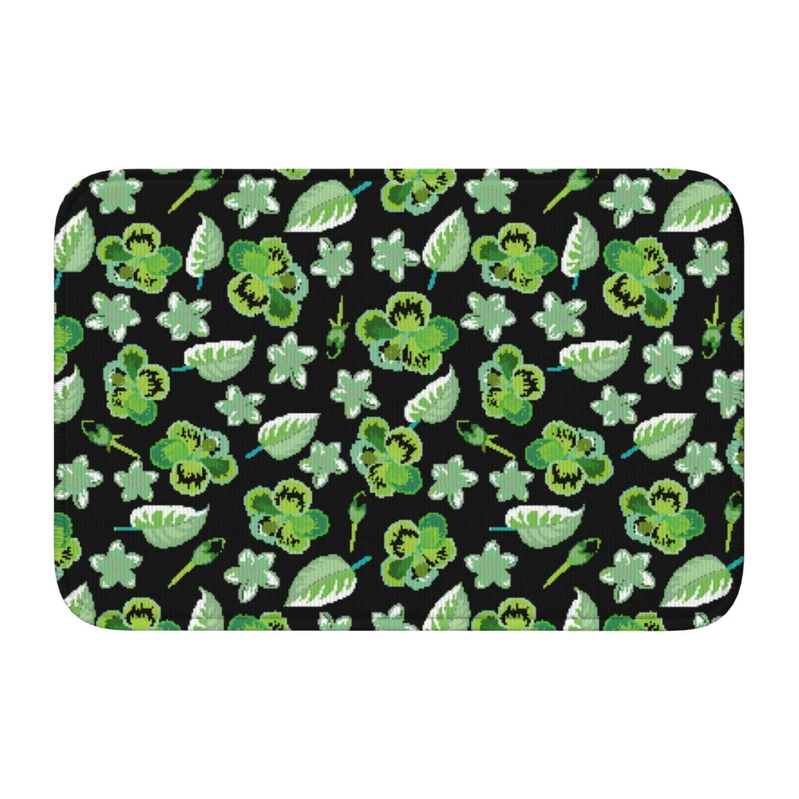 Indoor Outdoor Rugs Green Leaves Flowers Lock Edge Bathroom Rugs