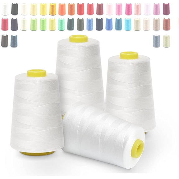 Overlock thread white sewing thread 4 cones 5000 yards, overlock cones thread