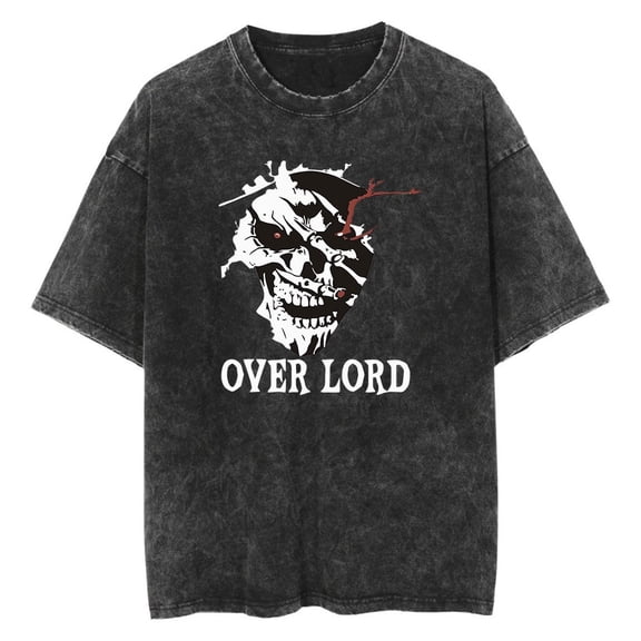 Overlord Anime Merch Albedo Washed T-shirt Unisex Fashion Round Neck Casual Top Loose Short Sleeve Tee