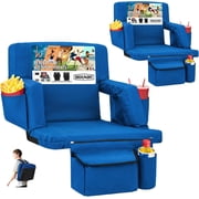 Overmont 2PCS Stadium Seat with Back Support - Extra Wide 2.8 Padded Cushion 6-Position Recliner Bleacher Seat with 2 Hooks Backpack Straps Cup Pockets - Portable Stadium Chair for Sports Events