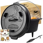 Overmont 6QT Camp Cast Iron Dutch Oven with Lid Lifter, Pre-Seasoned Pot with Skillet Lid, Ideal for Camping, BBQ, Baking & Outdoor Cooking