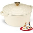 thumbnail image 1 of Overmont Enameled Cast Iron Dutch Oven - 4.5QT Pot with Lid Cookbook & Cotton Potholders - Heavy-Duty Cookware for Braising, Stews, Roasting, Bread Baking Cream White, 1 of 8