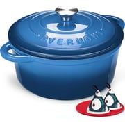 Overmont Refined Enameled Cast Iron Dutch Oven 5.5QT with Lid & Wide Handles, Oven Safe to 500 F, Heavy-Duty Braising Pot with Cookbook & Cotton Potholders for Stews, Roasting, Bread Baking