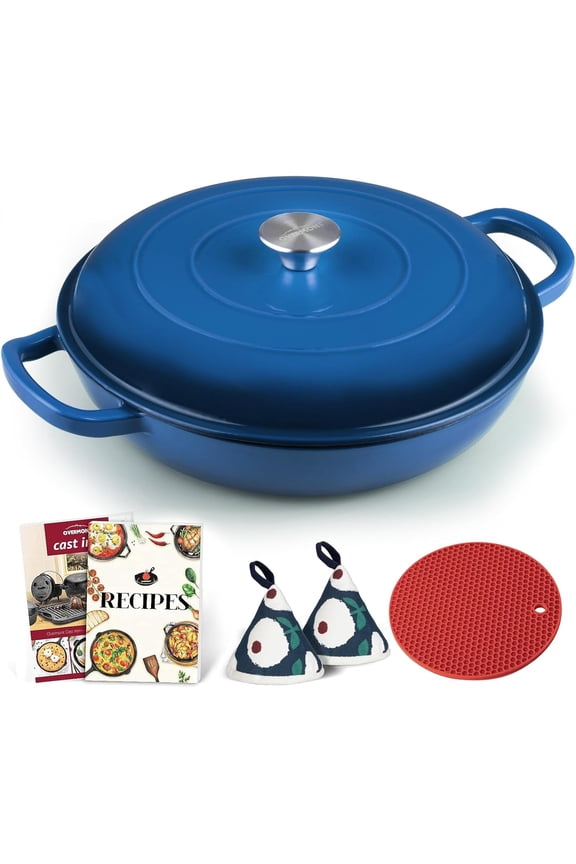 Enameled Cast Iron Dutch Oven - 5QT Pot with Lid Cookbook & Cotton Potholders - Heavy-Duty Cookware for Braising, Stews, Roasting, Bread Baking red