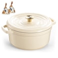 thumbnail image 1 of Overmont Enameled Cast Iron Dutch Oven - 5QT Pot with Lid Cookbook & Cotton Potholders - Heavy-Duty Cookware for Braising, Stews, Roasting, Bread Baking Cream white, 1 of 10