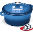 thumbnail image 1 of Overmont Enameled Cast Iron Dutch Oven - 7QT Pot with Lid Cookbook & Cotton Potholders - Heavy-Duty Cookware for Braising, Stews, Roasting, Bread Baking blue, 1 of 8