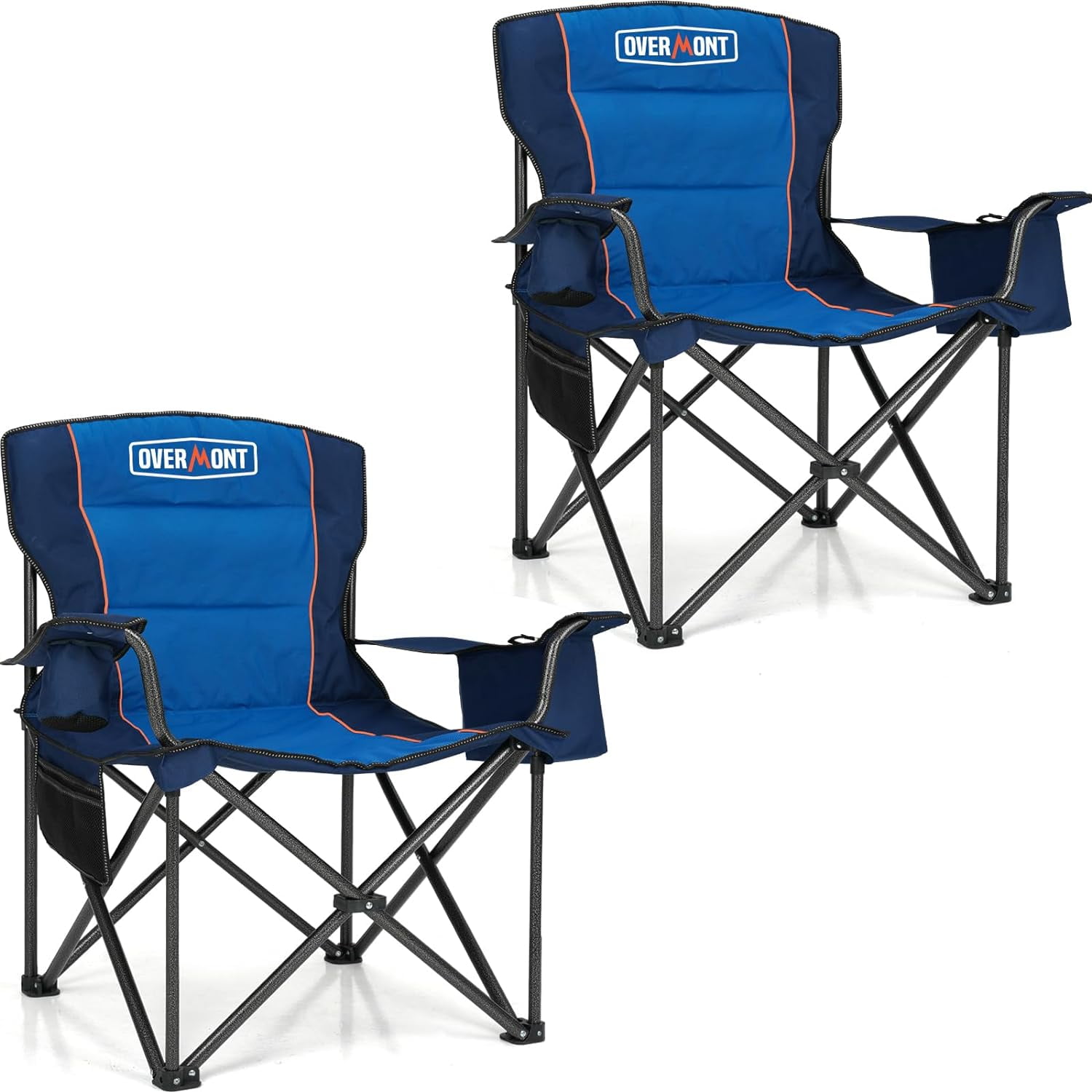 Overmont Oversized Camping Chair - 450lb Capacity, Heavy-Duty Padded, With Cup Holder & Cooler Bag, Black