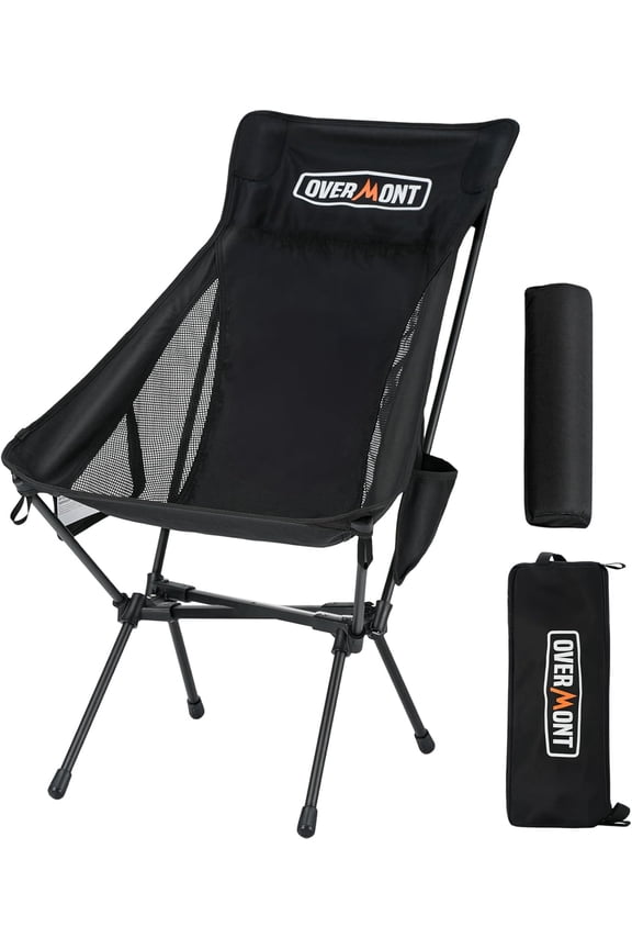 Portable High-Back Camping Chair - 440LBS Support Oversized Lightweight Folding Backpacking Chair for Adults - Compact with Detachable Pillow for Outdoor Travel Hiking Beach Fishing