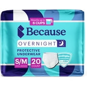 Because Overnight Absorbency Pull Ups - Adult Disposable Incontinence Underwear, Extra Absorbent Nighttime Pull Ups for Men and Women, White, S/M, 80 Count (4 Packs of 20)