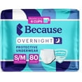 thumbnail image 1 of Because Overnight Absorbency Pull Ups - Adult Disposable Incontinence Underwear, Extra Absorbent Nighttime Pull Ups for Men and Women, White, S/M, 80 Count (4 Packs of 20), 1 of 5