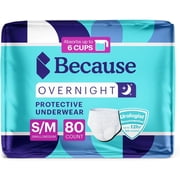 Because Overnight Absorbency Pull Ups - Adult Disposable Incontinence Underwear, Extra Absorbent Nighttime Pull Ups for Men and Women, White, S/M, 80 Count (4 Packs of 20)