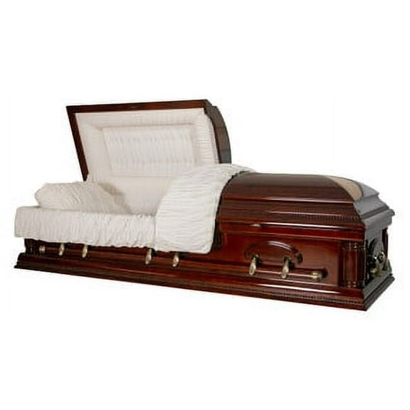 Overnight Caskets Cherrytone Poplar Funeral Casket with Cream Velvet Interior - Solid Poplar Wood
