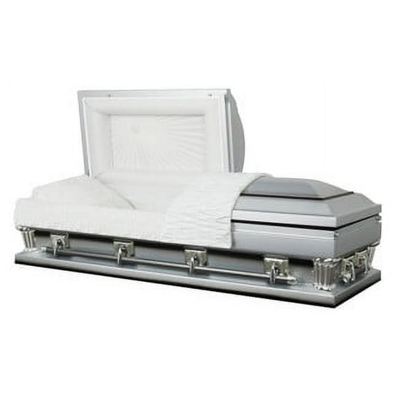 Overnight Caskets Frank Oversized Funeral Casket Silver with White Velvet Interior, 27.5" Wide - Premium 18 Gauge Steel