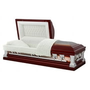 Overnight Caskets Lincoln Cherry Steel Funeral Casket, Rectangular with White Velvet Interior