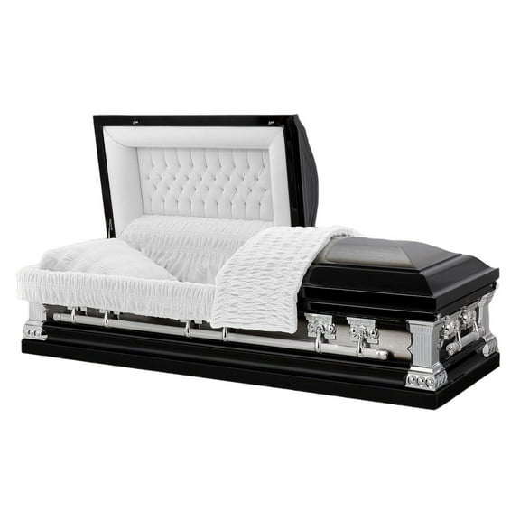 Overnight Caskets Lincoln Funeral Casket in Black with White Velvet Interior - Premium 18 Gauge Steel