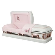 Overnight Caskets Primrose Funeral Metal Casket White with Pink Velvet Interior - 18 Gauge Steel