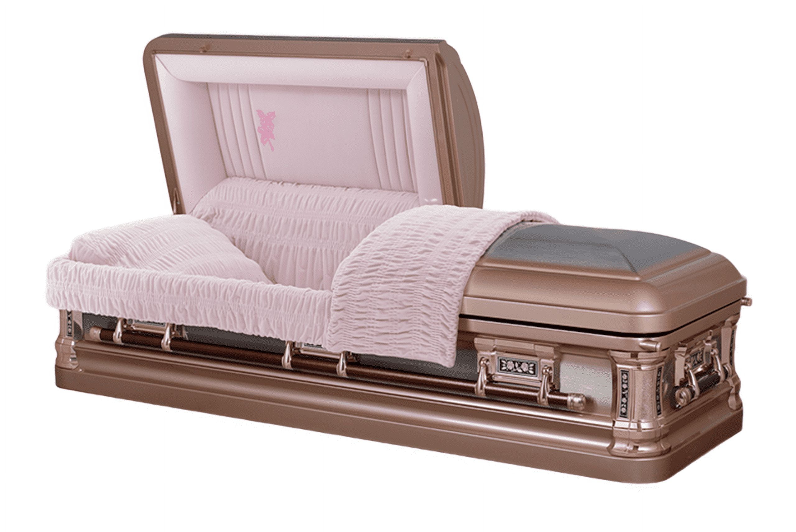 Overnight Caskets Silver Rose Funeral Casket with Pink Velvet Interior