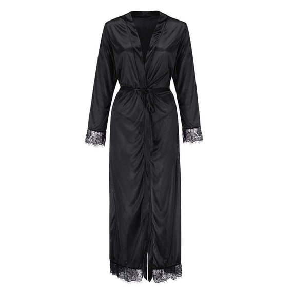 KDFJPTH Underwear Women Tummy Control Long Silk Kimono Dressing Gown Bath Robe Nightdress Lingerie For Women
