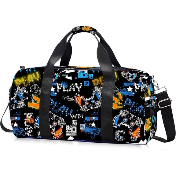 Overnight Duffle Bag Boys Gym Bag with Shoe Compartment & Wet Pocket, Carry Weekender Travel Bag for Boys
