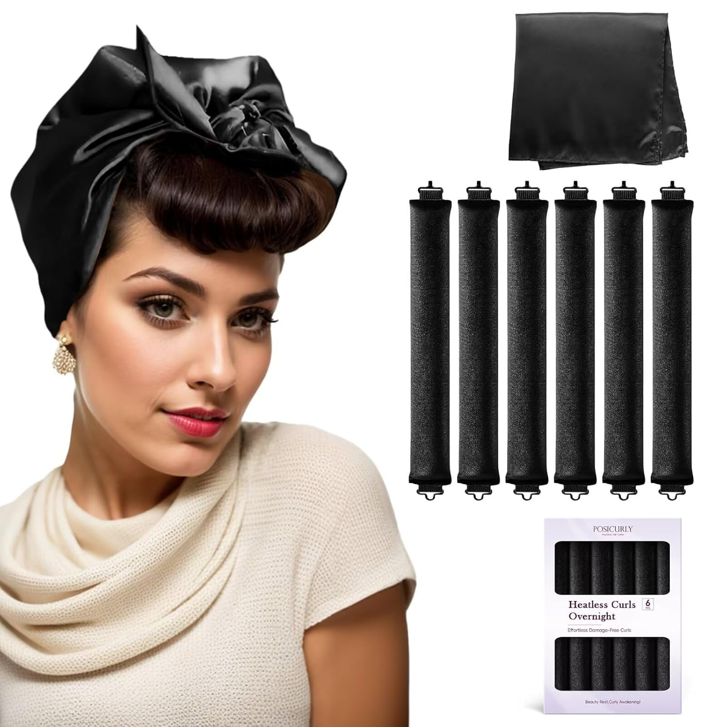Overnight Hair Curlers Heatless Curls - 6 Pcs No Heat Blowout Curling ...