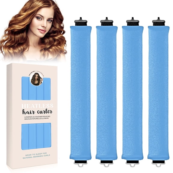 Overnight Heatless Hair Curler, Heatless Curls Satin Flexi Rods with Hook, Versatile Curling Tool for All Hair Types - Blue