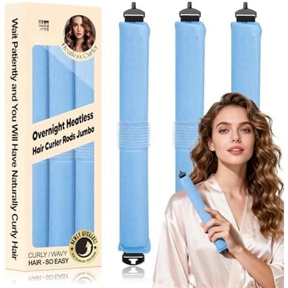 Overnight Heatless Hair Curler, Upgraded with Hair Pad Grippers Satin  Flexi Blowout Curls Rods, 3 count No-Heat Styling Tools Curling Rod to Sleep in for  Hair Types - Blue
