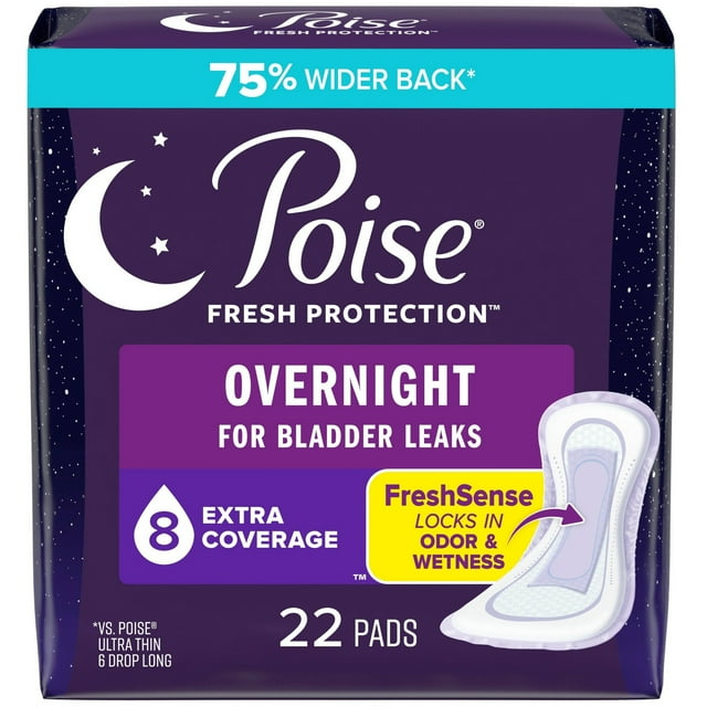 Overnight Incontinence Pads for Women - Ultimate Extra Coverage - 8 Drop - Extra Coverage - 22ct