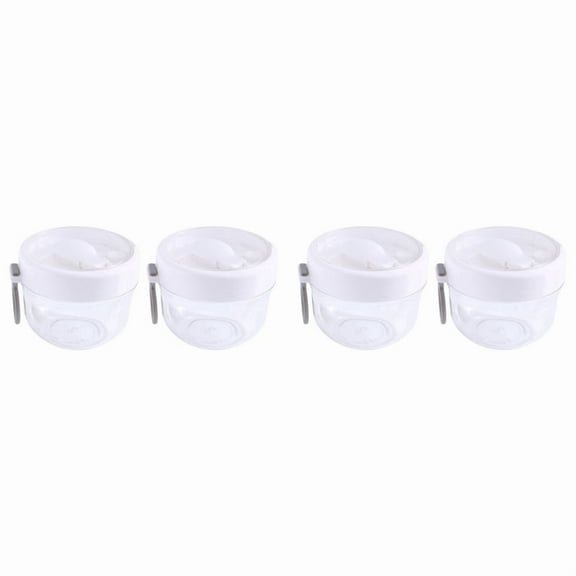 Overnight Oat Containers with Lid and Spoons 4PCS, 20Oz Portable Plastic Yogurt Jars,Leak-Proof Dessert Cups White,4 * Oat Containers,White