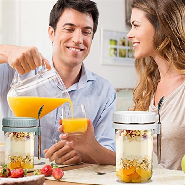 Overnight Oats Container Glass Cereal Cups to Go with Spoon Yoghurt Cup