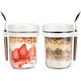 thumbnail image 1 of Overnight Oats Container with Lids Spoons, Reusable Overnight Oatmeal container, Milk Vegetables fruit Salad Storage Container with Measurement Marks 350ml, 2Pcs White, 1 of 7