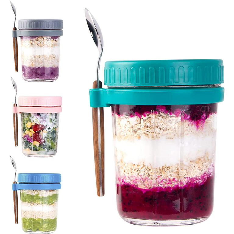 2Pcs/4Pcs Overnight Oats Container with Lid and Spoon 10oz