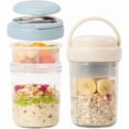 thumbnail image 1 of Overnight Oats Containers with Handles, 16 oz Glass Mason Jars with Lids, Folding Spoons & Topping Compartments, Yogurt Parfait Cups for Meal Prep, Chia Pudding, Breakfast to Go, 2 Pack, 1 of 1