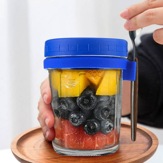 Overnight Oats Containers with Lids and Spoons, 12 oz Airtight Oatmeal Container with Measurement Marks, Large Capacity Airtight Jars for Milk, Cereal, Fruit, Cereal On The Go Container