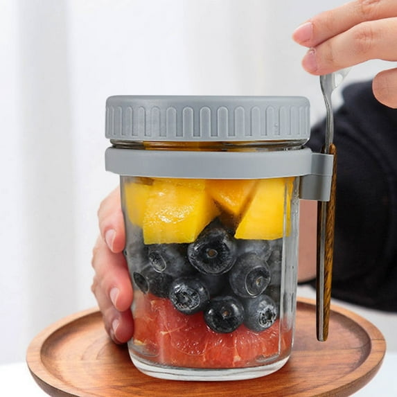 Overnight Oats Containers with Lids and Spoons, 12 oz Airtight Oatmeal Container with Measurement Marks, Large Capacity Airtight Jars for Milk, Cereal, Fruit, Cereal On The Go Container