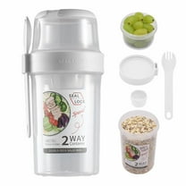 Overnight Oats Containers, Parfait Cups with Lids, Breakfast Cup Take and Go Yogurt Cereal Overnight Snack Containers & Salad Dressing Holder with Fork for Lunch, Fruit & Vegetable Jar (White, 36oz)