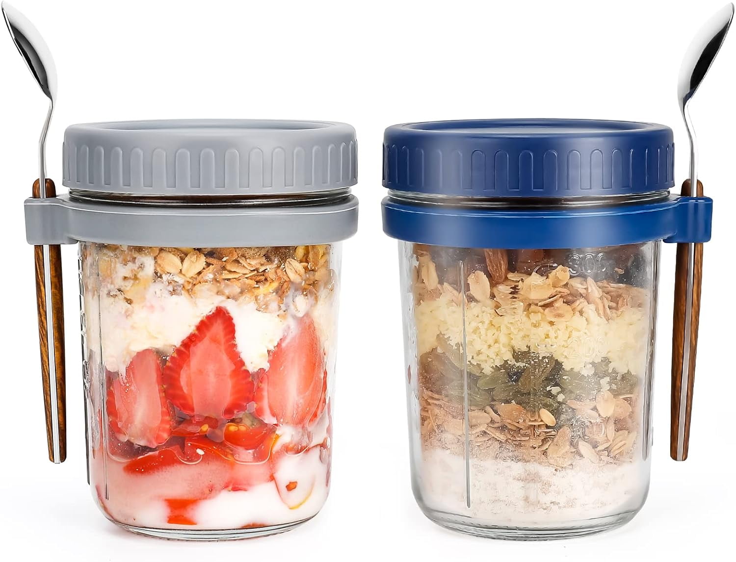 Tagtight Overnighter Oats Jars, Lot De 4 Bocaux à Yaourt Hermétiques En Verre Avec Cuillères, Bol Yaourt A Emporter, Mason Jars Pour Céréales, Salade, Yaourt, Porridge, Cornflakes, Pudding, Chutney