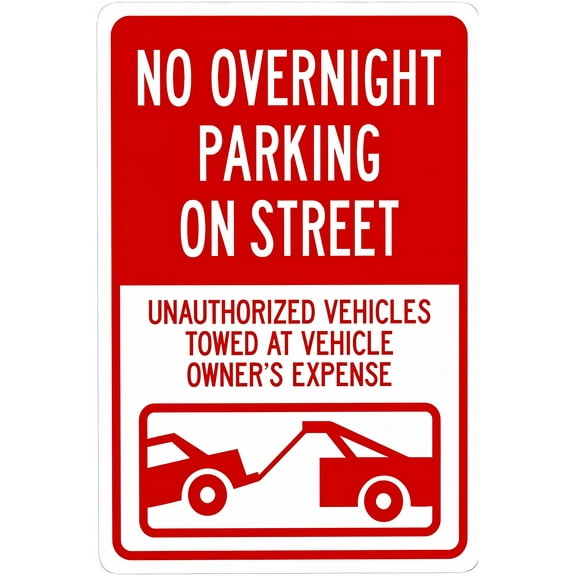 No Overnight Parking On Street Unauthorized Vehicles Towed With Graphic - 8"x12" Metal Security Tin Warning Sign, Street Parking Decor for Street Business Home