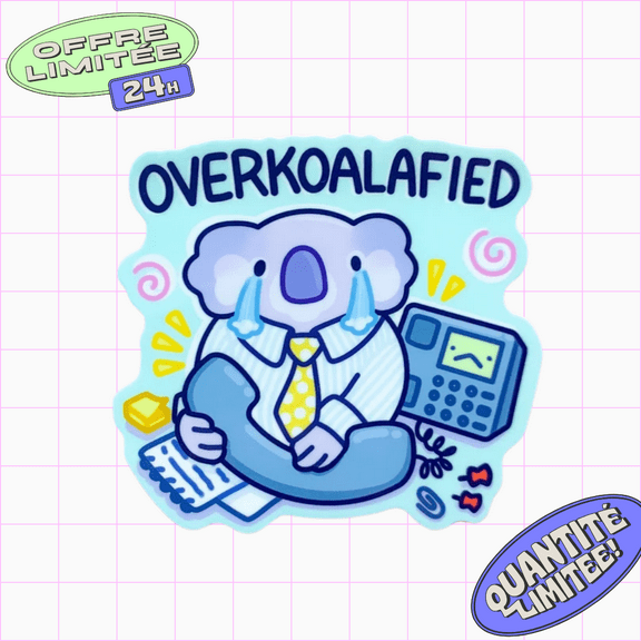 Overqualified Sticker | Funny Koala Business Office Humor | Corporate Job Design for Laptop, Water Bottle (4x4inch)