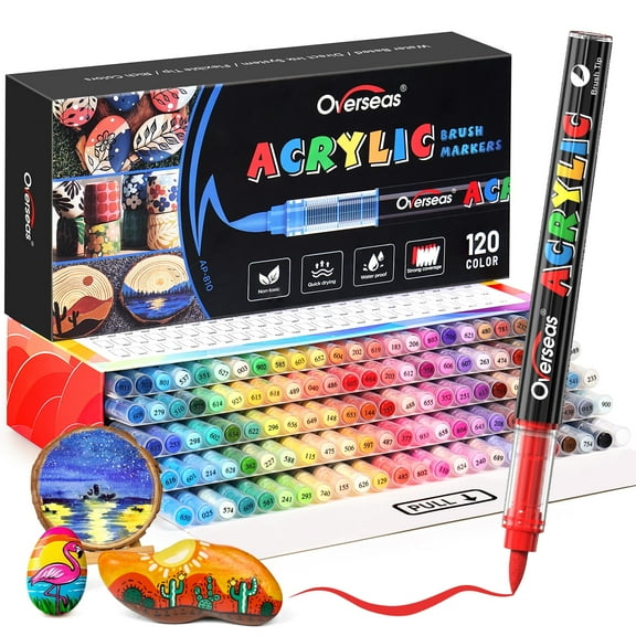 Overseas Art Marker Combo Pack with 120 Colors, Conical Point Acrylic Paint Pens