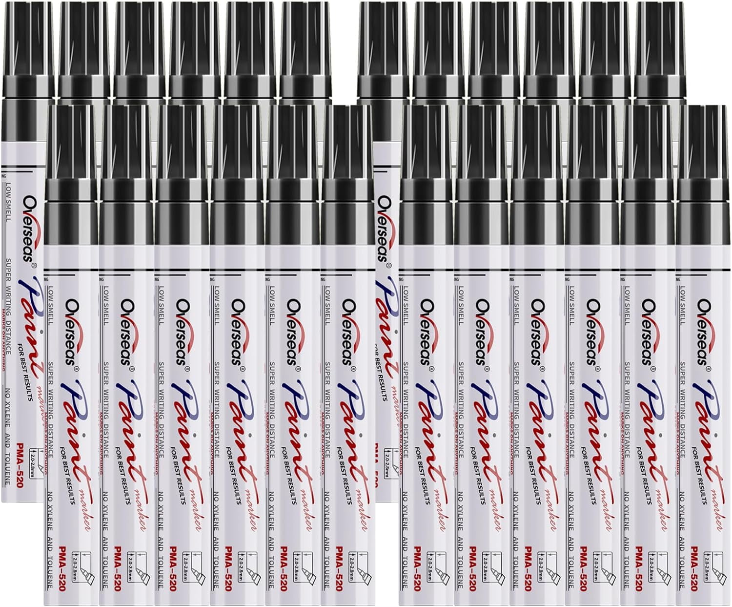 Overseas Black Paint Pens Permanent Markers 24 Pcs, Oil Based Paint Markers Set, Quick Drying, Waterproof, Medium Tip Marker Pens for Metal, Rock, Wood, Plastic, Canvas, Glass, Stone, Rubber, Paper
