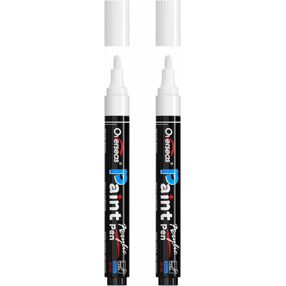 Overseas White Paint Pens Paint Markers - Permanent Acrylic Markers 2 Pack, Water Based, Quick Dry, Waterproof Marker Pen for Rock, Wood, Plastic, Metal, Canvas, Glass, Fabric, Mugs. Medium Tip