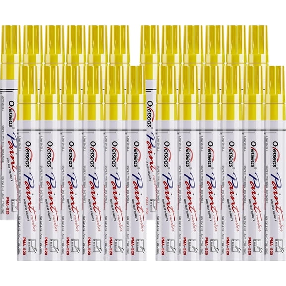 Overseas Yellow Paint Pens Permanent Markers 24 Pcs, Oil Based Paint Markers Set, Quick Drying, Waterproof, Medium Tip Marker Pens for Metal, Rock, Wood, Plastic, Canvas, Glass, Stone, Rubber, Paper